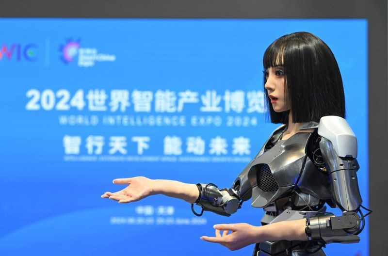 Xiaoqi, a humanoid robot, is pictured at the World Intelligence Expo 2024 in north China's Tianjin, June 21, 2024. PHOTO:XINHUA